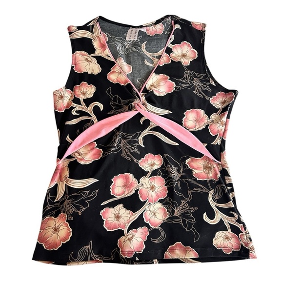 SUZIE WHERE Y2K Floral Sleeveless Top Black Pink Empire Waist Size L Dark Fairy - Picture 1 of 10